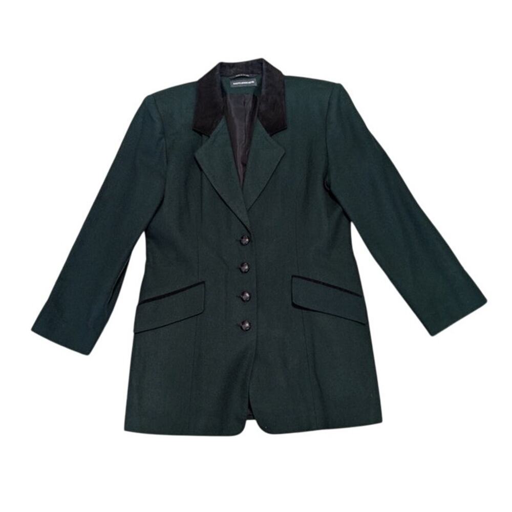 Vintage Maurices Suede Wool Emerald Green Blazer Jacket 90s Y2K Retro Workwear